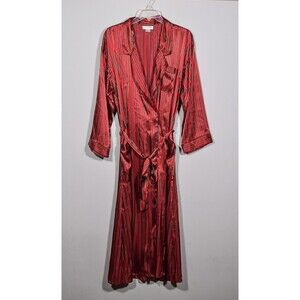 Jones New York Burgundy Stripe Silky Belted Robe Lounge House Coat Sz S